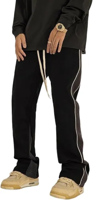 Suede Flare Sweatpants Women Baggy Patchwork Casual 90s Hip Hop Mens Sweat Pants