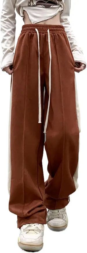 Suede Harajuku Pants for Women High Waist Sweatpants Streetwear Joggers Hip Hop Dance Flare Pant with Pockets
