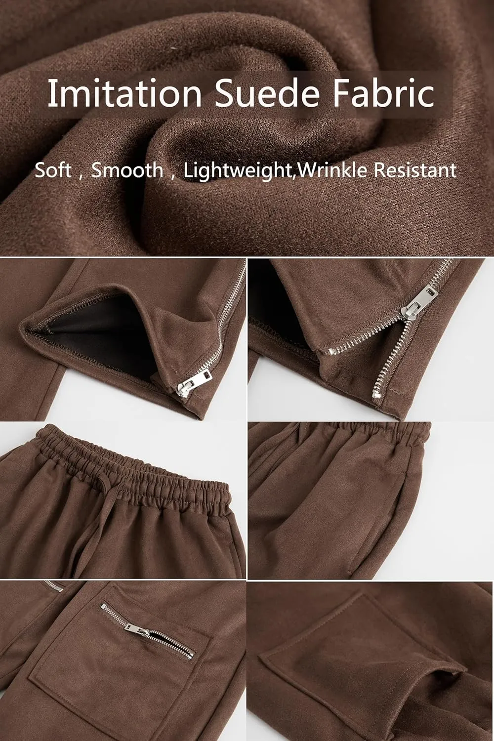 Suede Harajuku Pants for Women High Waist Sweatpants Streetwear Joggers Hip Hop Dance Flare Pant with Pockets