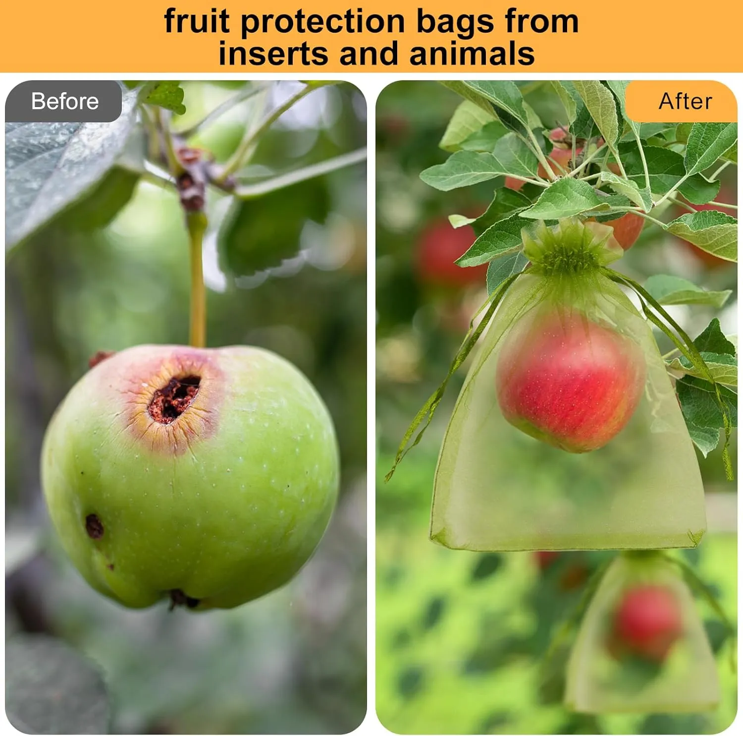 SumDirect 100PCS Fruit Protection Bags - 5x7 Inch Green Garden Mesh Bags with Drawstring, Netting Cover Bags Pest Barrier Fruit Protectors for Apples Tomatoes Mango Peach