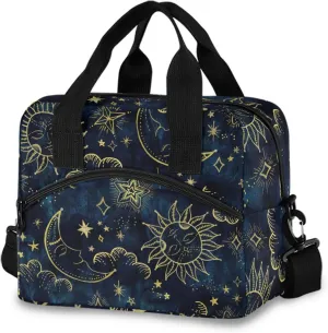 Sun Moon Boho Cosmos Astrology Insulated Lunch Bag Reusable Lunch Tote Bag Lunch Box for Women Men Adult Cooler Bag with Adjustable Shoulder Strap Leakproof for Work School Picnic