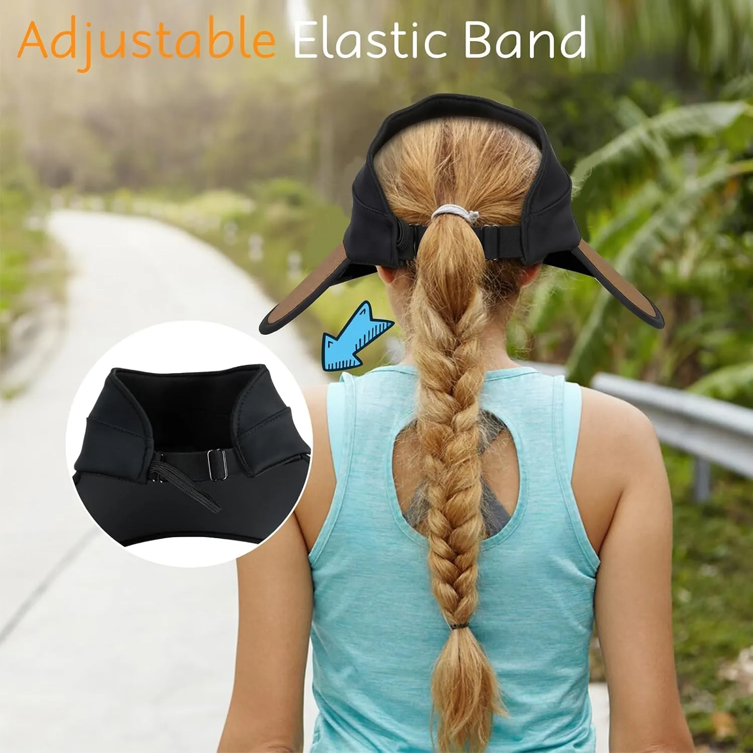 Sun Visor Hat for Women, Wide Brim Rollable Hats with Chin Stap UV Protection Beach Ponytail Cap Summer