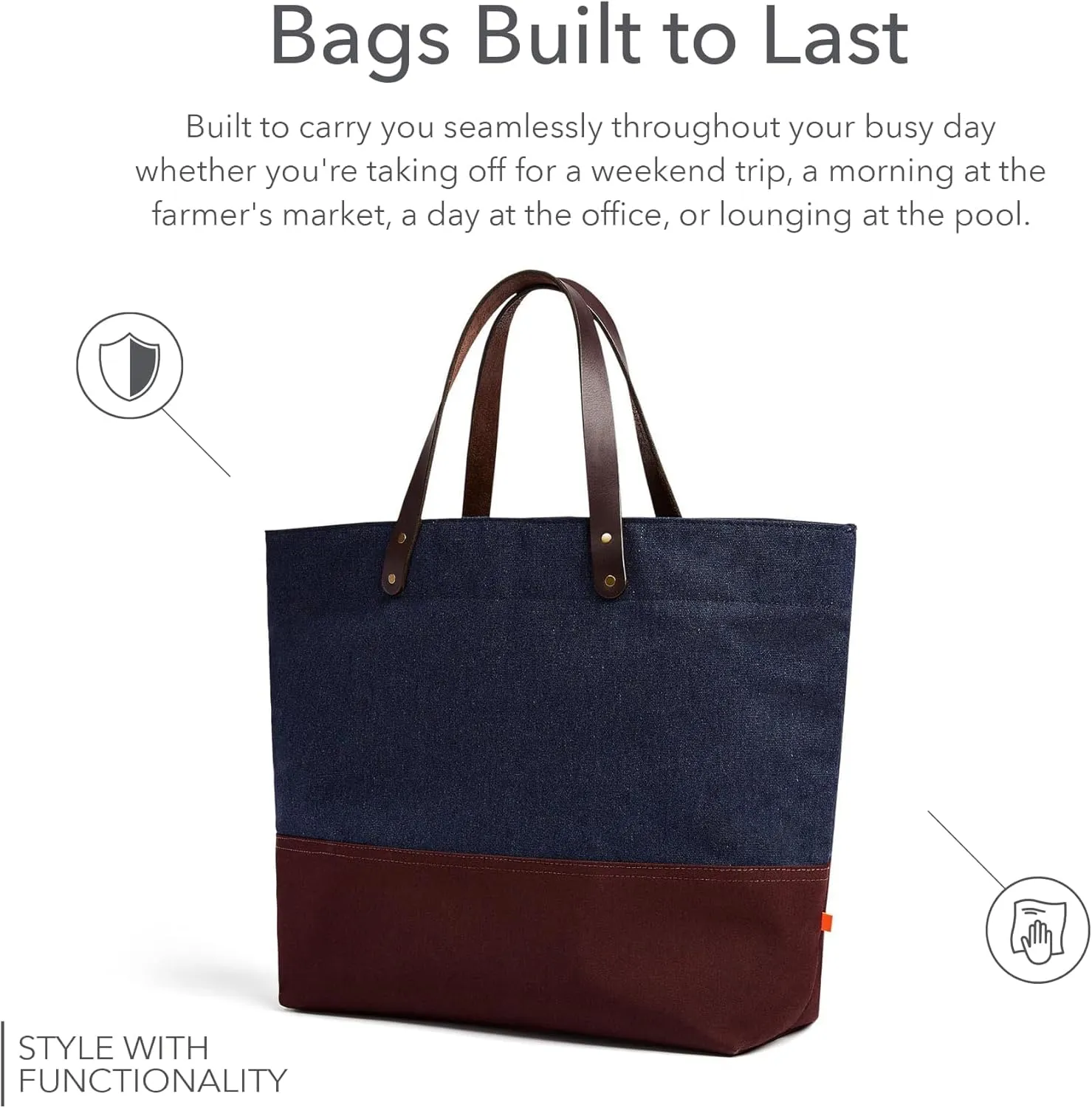 Sunbrella 1961 Tote Bag | Durable, Water & Stain Resistant | Fits 13" Laptop | Recycled Material | For Business & Travel | Indigo