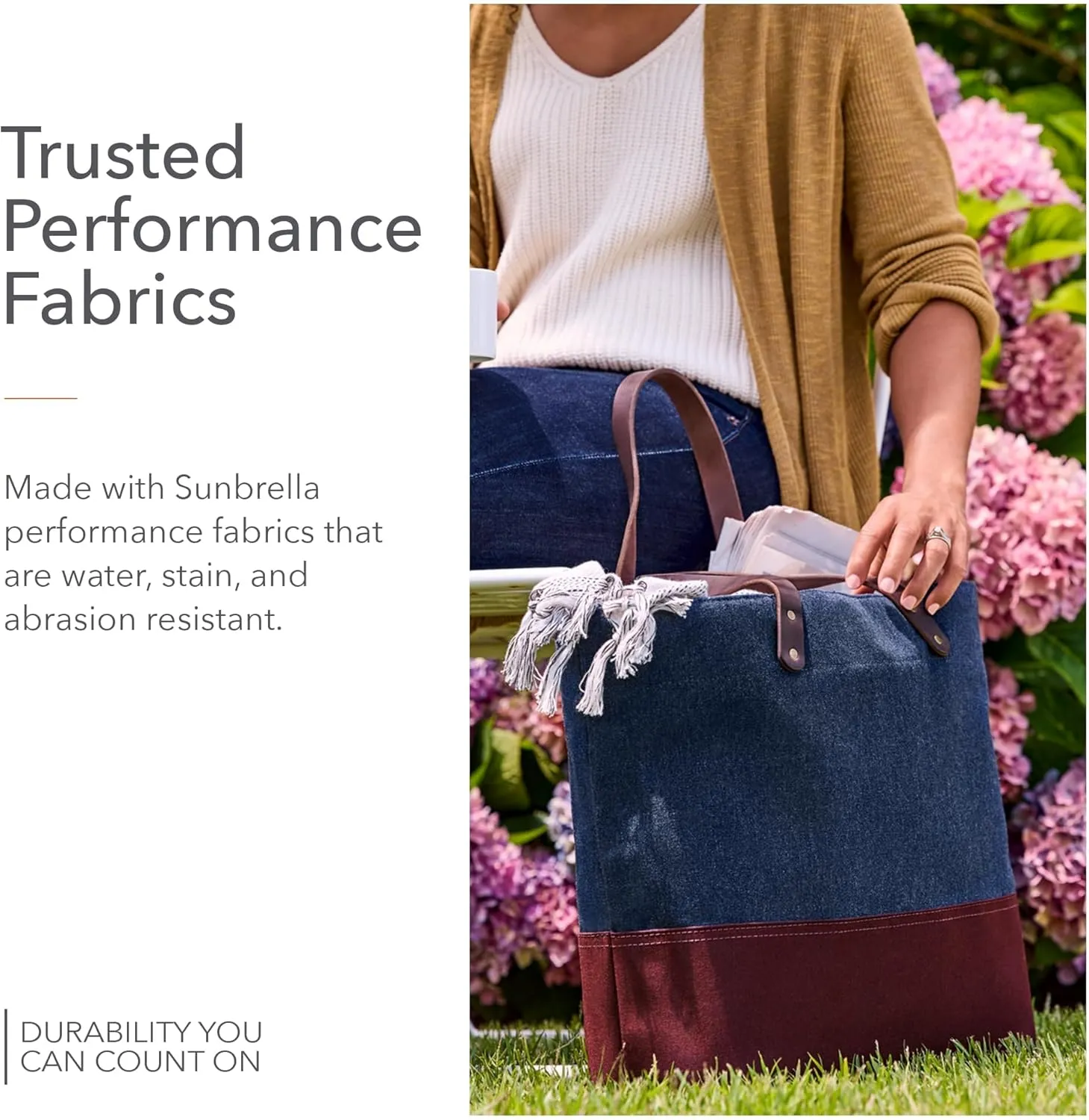 Sunbrella 1961 Tote Bag | Durable, Water & Stain Resistant | Fits 13" Laptop | Recycled Material | For Business & Travel | Indigo