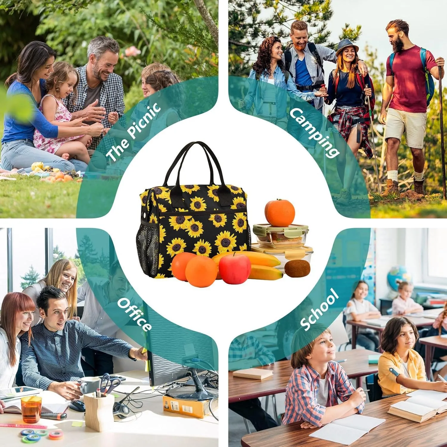 Sunflower Lunch Bag & Lunch Box for Women with Adjustable Shoulder Belt Insulated Portable Lunch Tote Bag Cooler Bag for Girls Travel Office Picnic