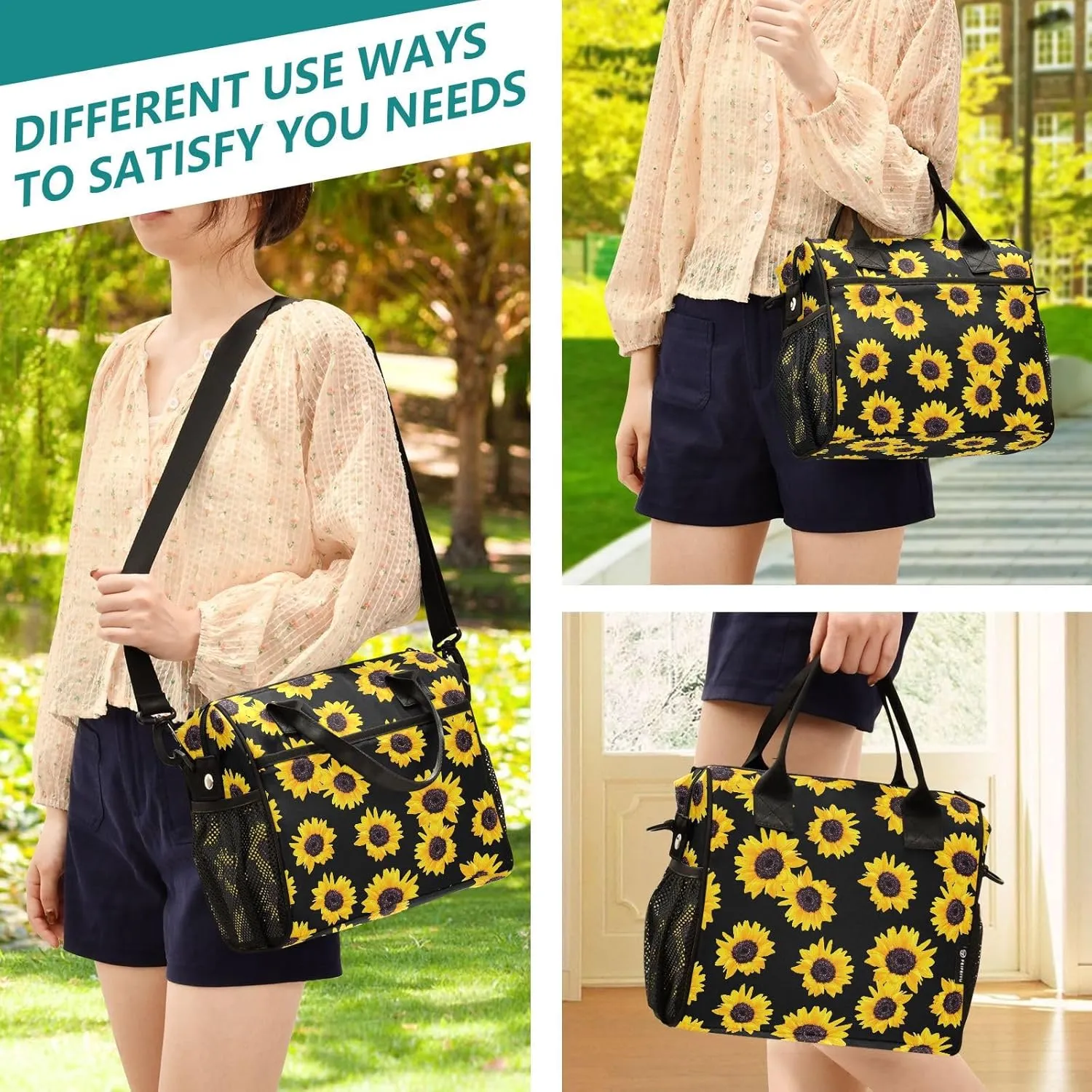 Sunflower Lunch Bag & Lunch Box for Women with Adjustable Shoulder Belt Insulated Portable Lunch Tote Bag Cooler Bag for Girls Travel Office Picnic