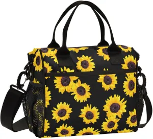 Sunflower Lunch Bag & Lunch Box for Women with Adjustable Shoulder Belt Insulated Portable Lunch Tote Bag Cooler Bag for Girls Travel Office Picnic