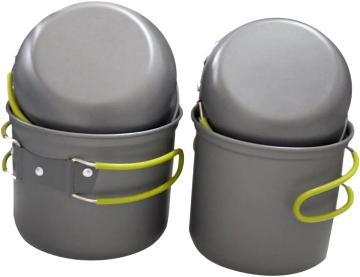 SUPVOX Camping Cookware Set Aluminum Oxide Picnic Pot Outdoor Cooking Utensils Set for 2-3 People Insulated Handles