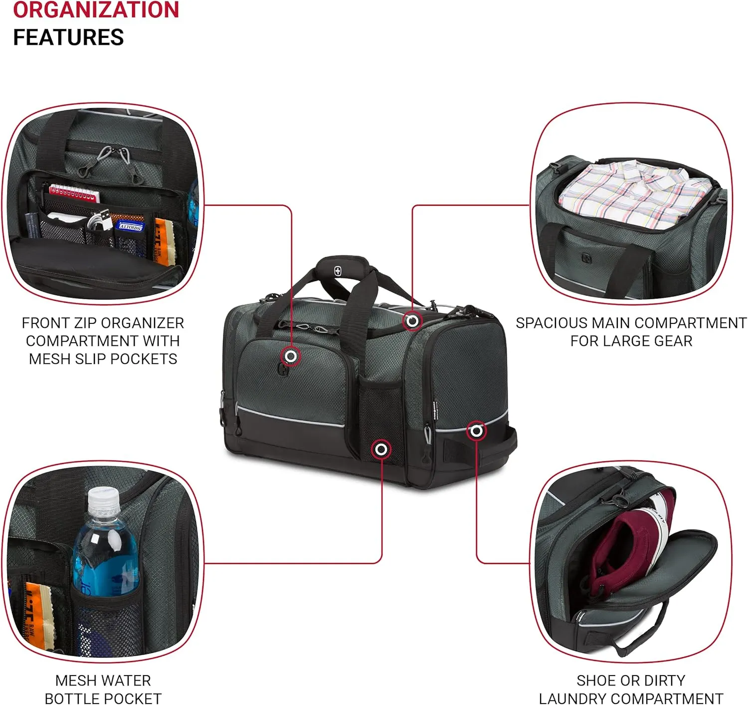 SwissGear Apex Duffle Bag for Travel and Gym with Bungee-Cord System