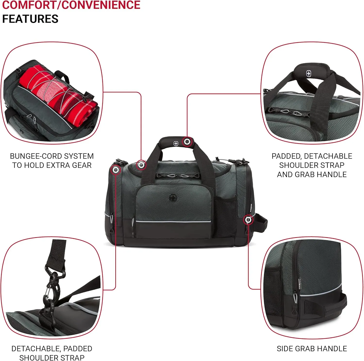 SwissGear Apex Duffle Bag for Travel and Gym with Bungee-Cord System