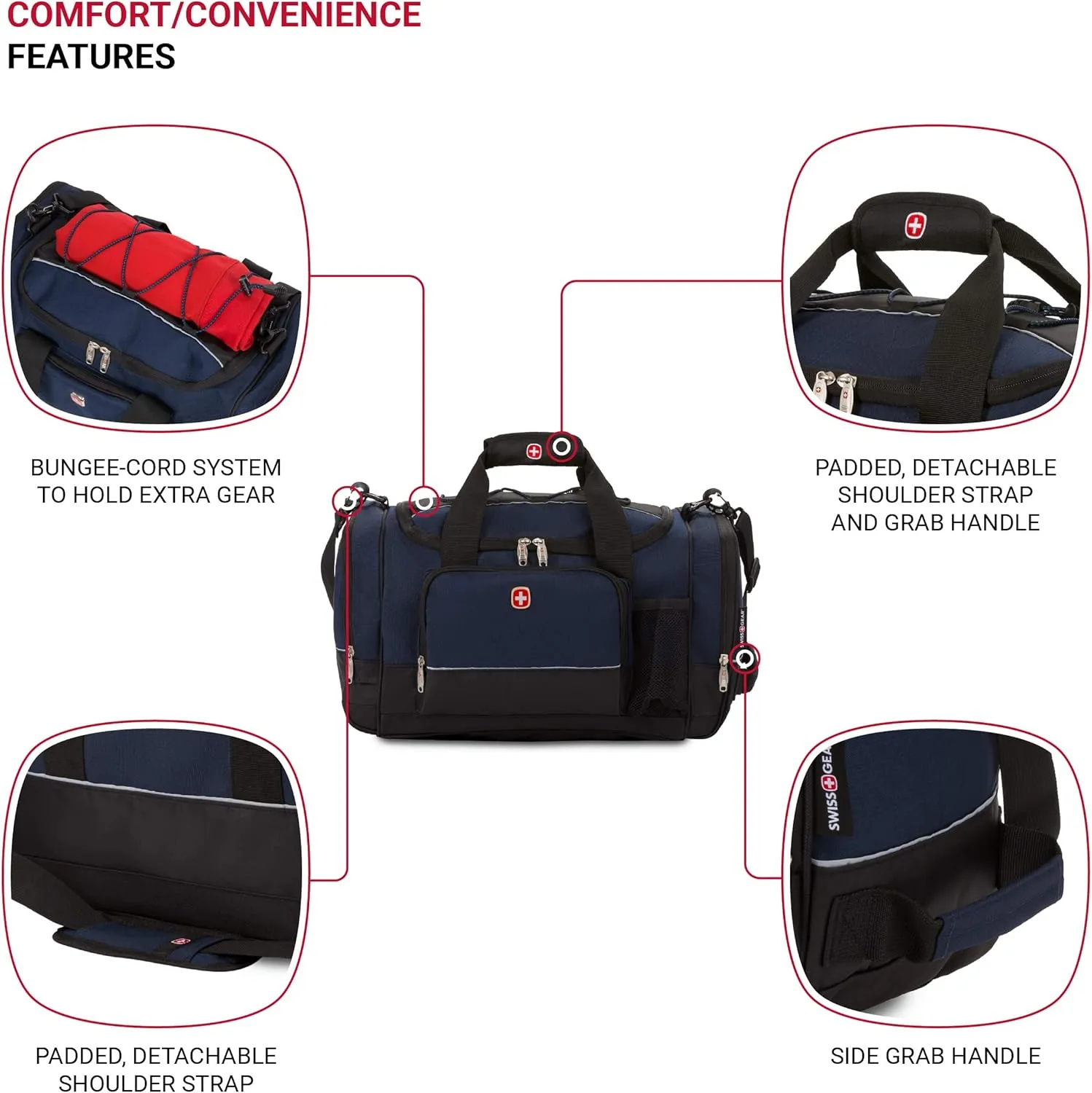 SwissGear Apex Duffle Bag for Travel and Gym with Bungee-Cord System