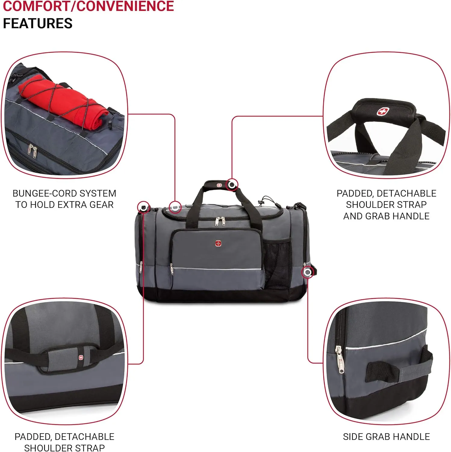 SwissGear Apex Duffle Bag for Travel and Gym with Bungee-Cord System