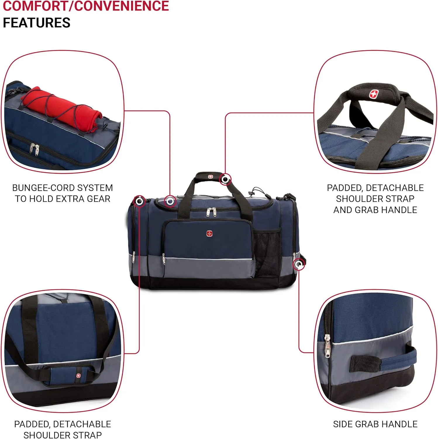 SwissGear Apex Duffle Bag for Travel and Gym with Bungee-Cord System