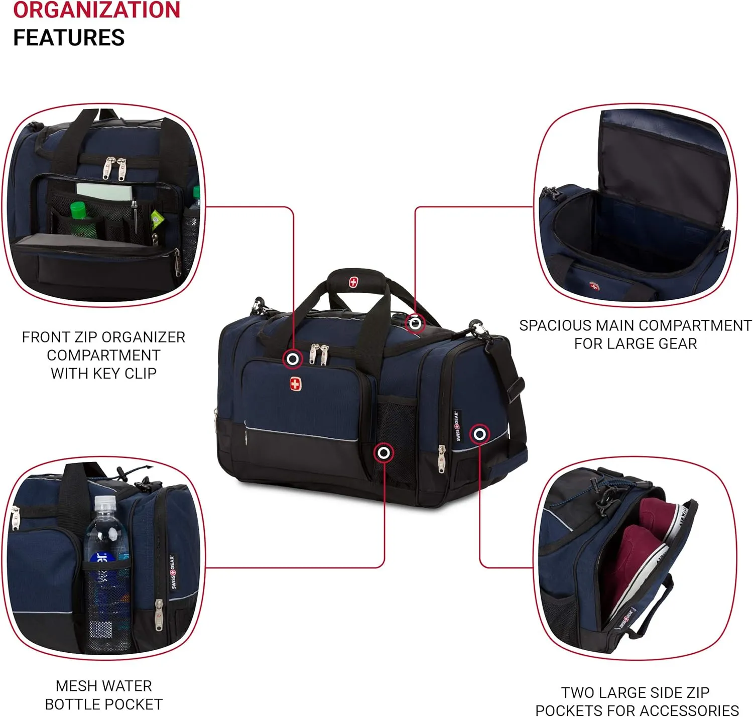 SwissGear Apex Duffle Bag for Travel and Gym with Bungee-Cord System