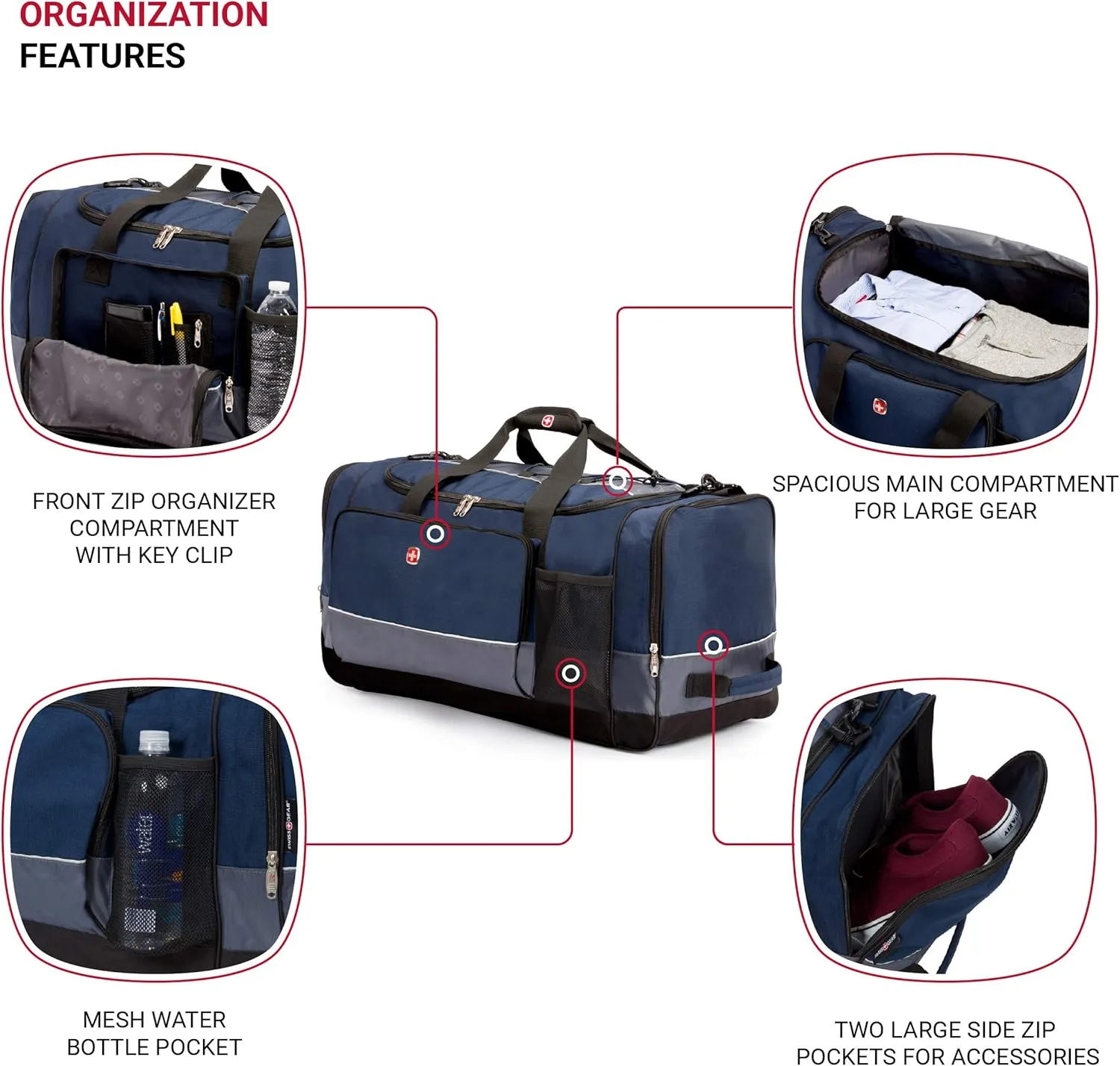 SwissGear Apex Duffle Bag for Travel and Gym with Bungee-Cord System