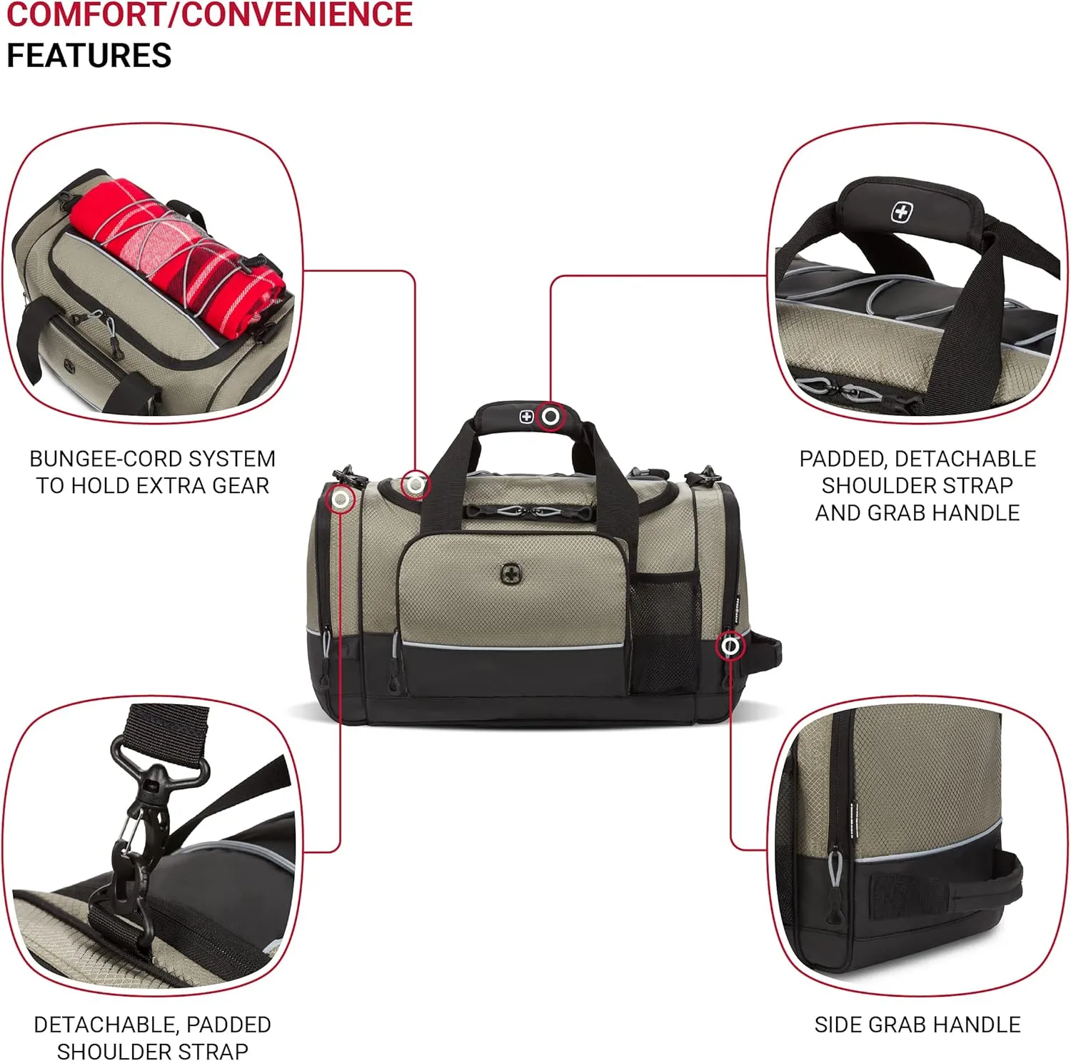 SwissGear Apex Duffle Bag for Travel and Gym with Bungee-Cord System