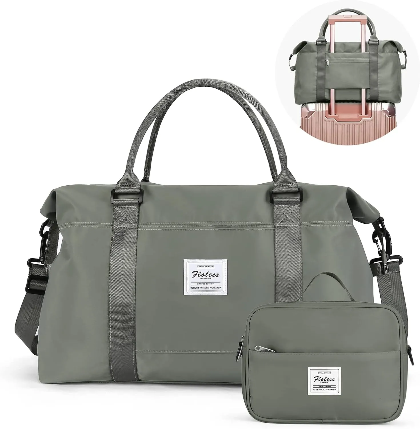 SYCNB Weekender Bags for Women,Travel Duffel Bag with Toiletry Bag,Overnight Weekend Carry On Personal Item Bag with Wet Pocket & Trolley Sleeve,Gym Bag,Green