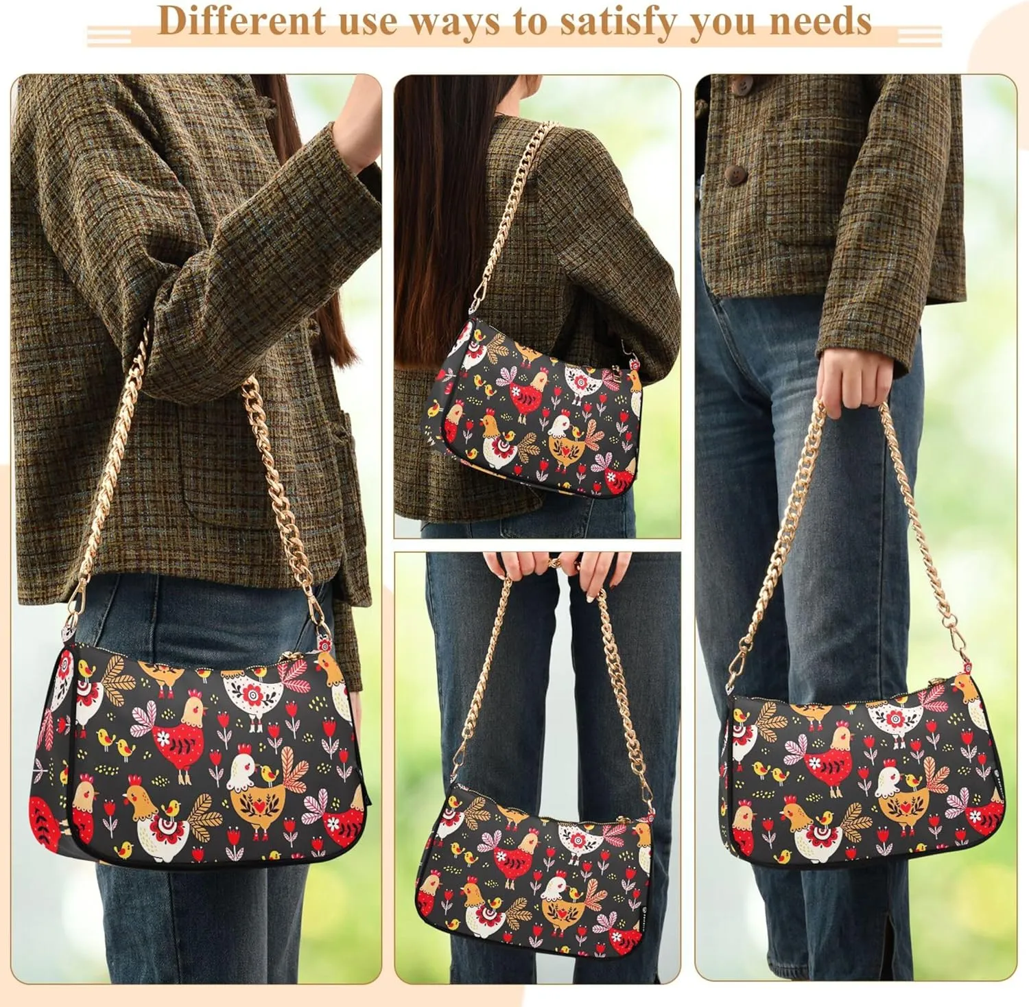 Tacos Restaurant Food Pattern Purses for Women Hobo Tote Bag Women Cute Handbags Printed Small Shoulder Bag
