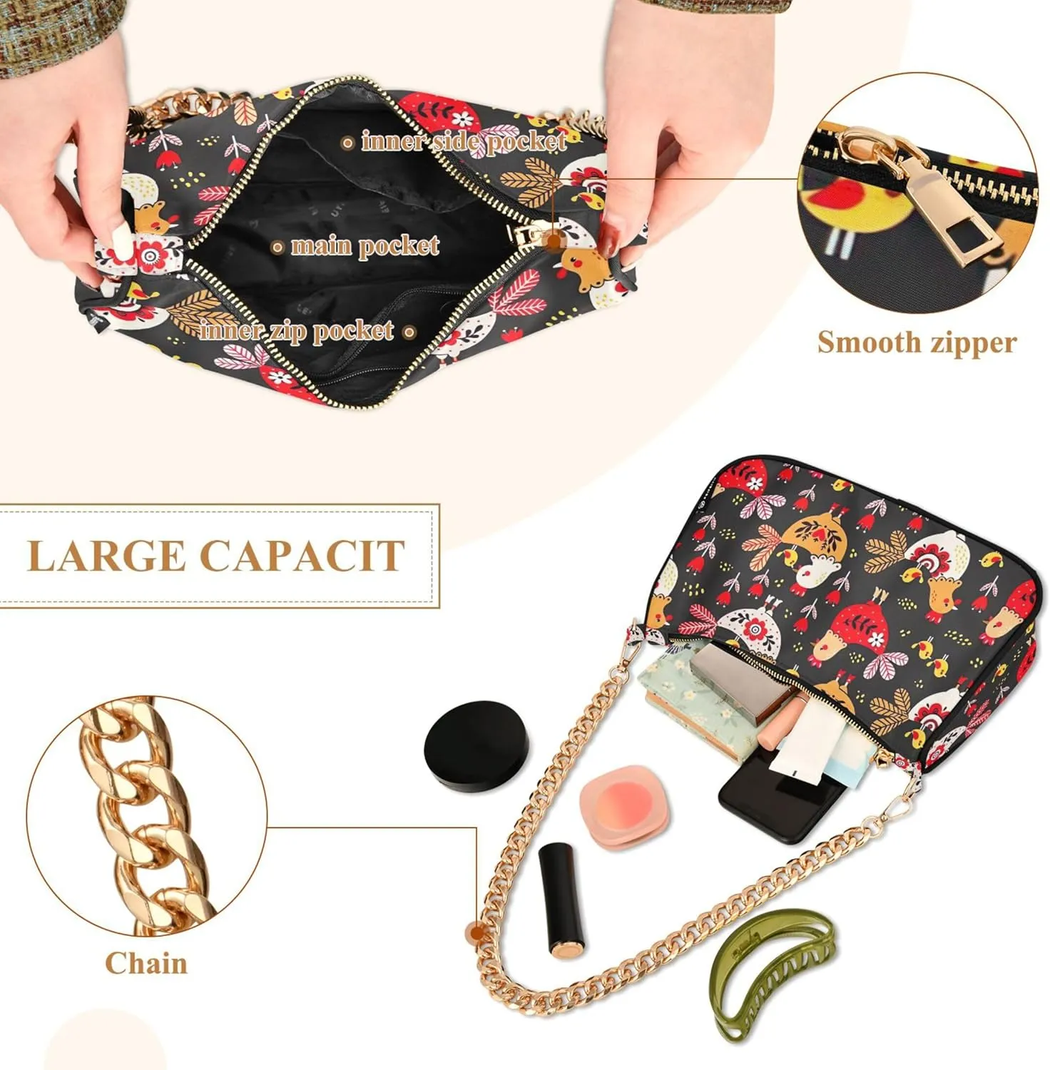 Tacos Restaurant Food Pattern Purses for Women Hobo Tote Bag Women Cute Handbags Printed Small Shoulder Bag