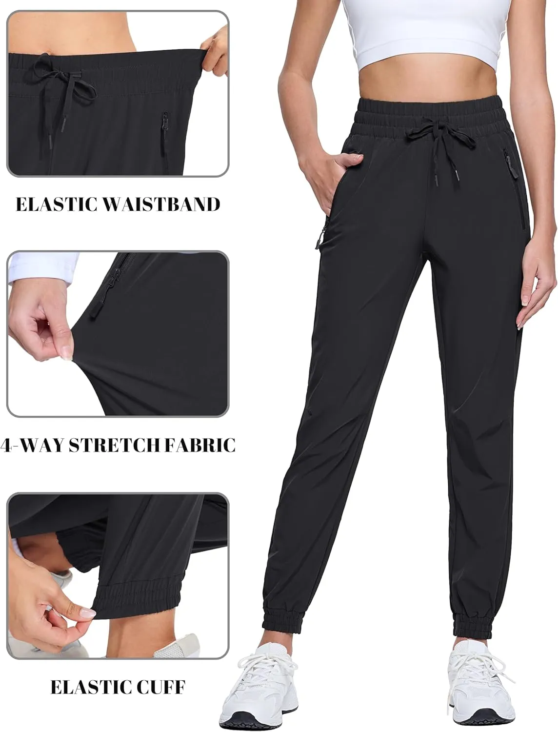 TACVASEN Women's Joggers Lightweight Quick Dry Hiking Pants with Pockets Athletic Travel Workout Summer Water Resistant
