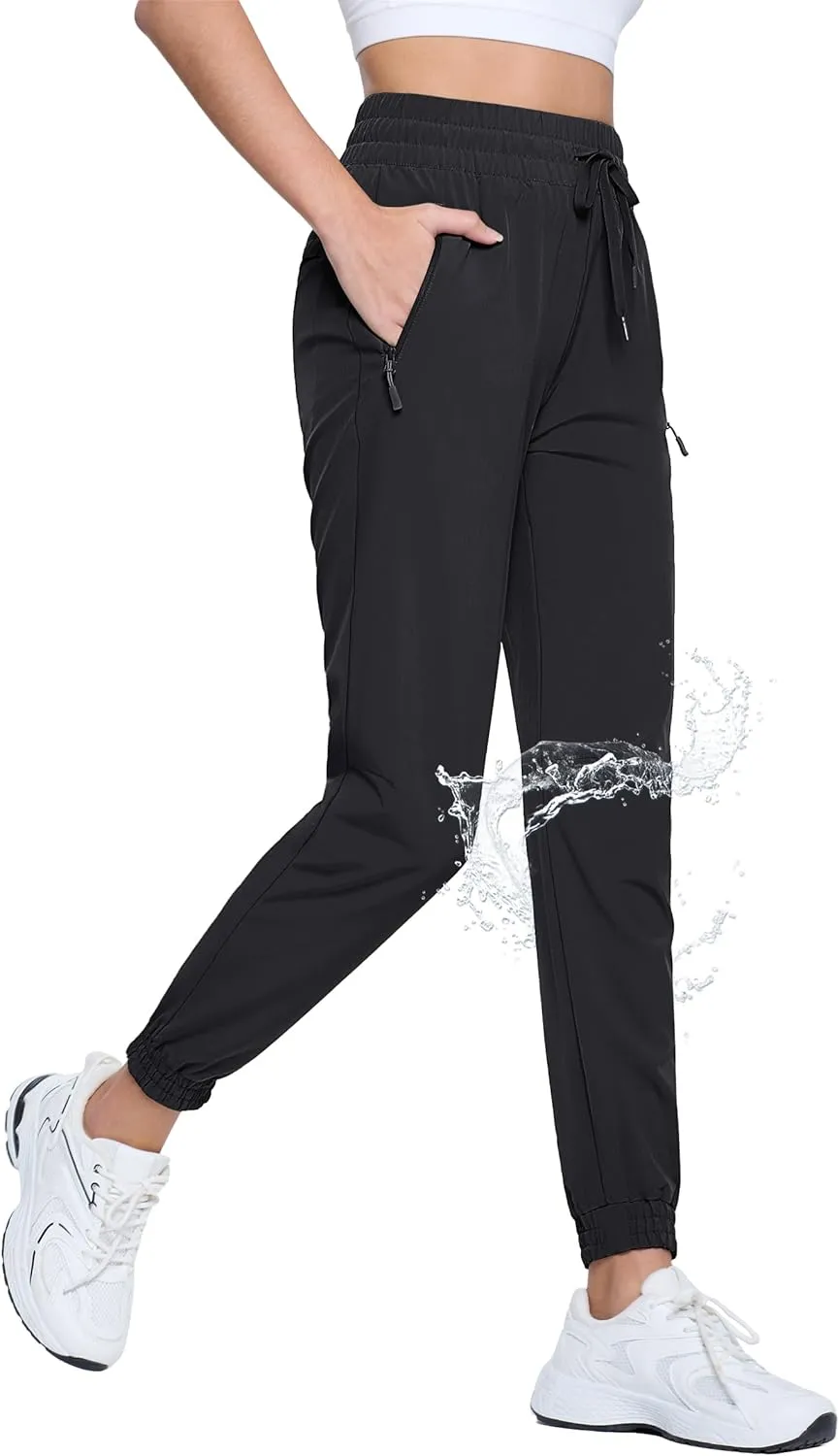 TACVASEN Women's Joggers Lightweight Quick Dry Hiking Pants with Pockets Athletic Travel Workout Summer Water Resistant
