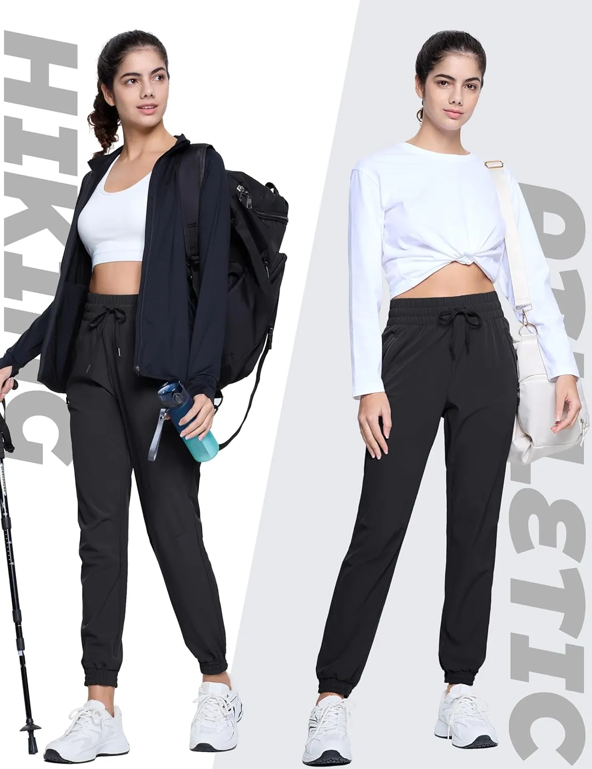 TACVASEN Women's Joggers Lightweight Quick Dry Hiking Pants with Pockets Athletic Travel Workout Summer Water Resistant
