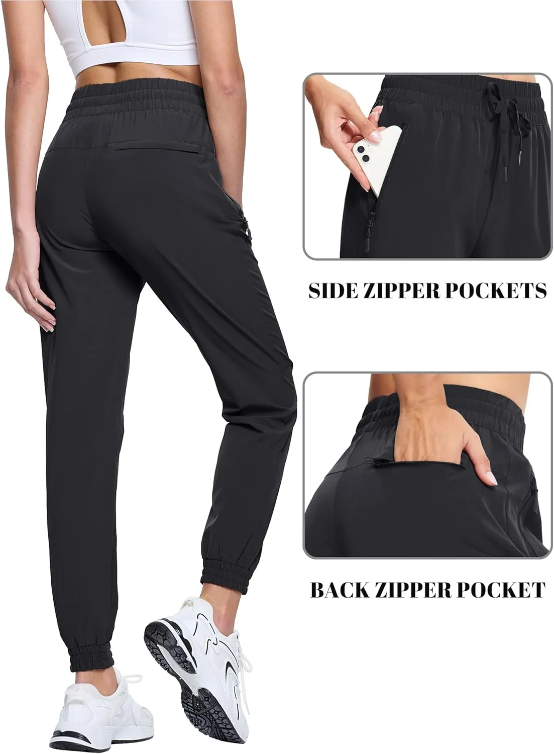 TACVASEN Women's Joggers Lightweight Quick Dry Hiking Pants with Pockets Athletic Travel Workout Summer Water Resistant