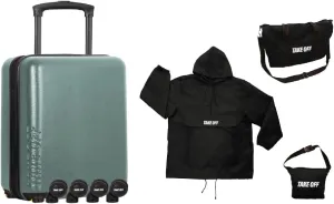Take OFF Luggage Green Personal Suitcase   Black Duffle Bag Jacket (M)