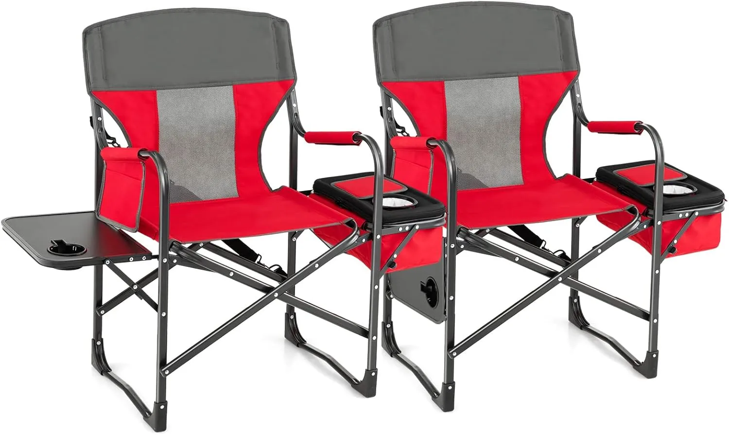 Tangkula Camping Chairs, Folding Camp Chair with Side Table, Cooler Bag, Portable Outside Padded Lawn Chair for Travel, Picnic, Fishing, Heavy Duty Oversized Director Chair for Adults, Supports 400lbs