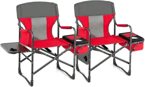 Tangkula Camping Chairs, Folding Camp Chair with Side Table, Cooler Bag, Portable Outside Padded Lawn Chair for Travel, Picnic, Fishing, Heavy Duty Oversized Director Chair for Adults, Supports 400lbs