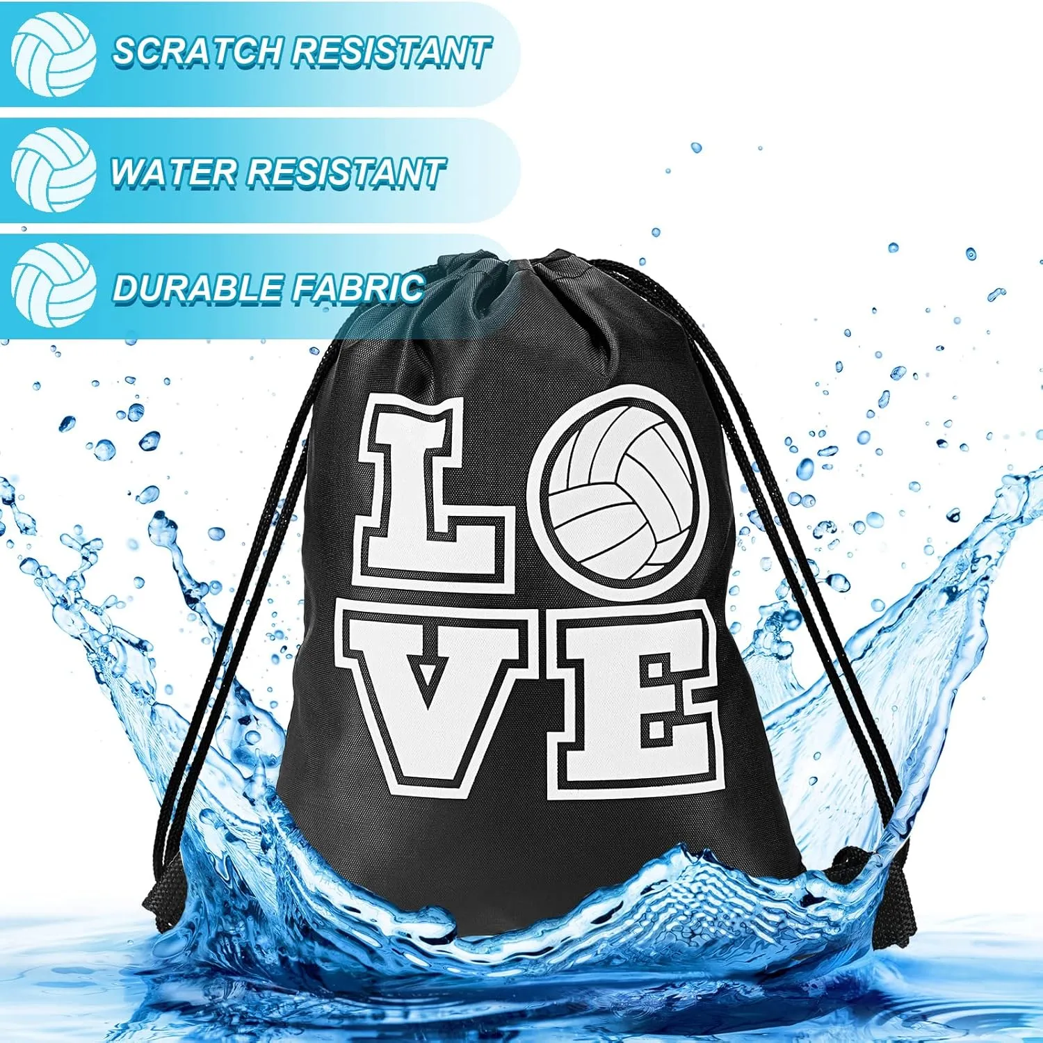 Tanlade 24 Pcs Sport Drawstring Bags Cinch Sack Candy Drawstring Bag Sport Party Goodie Favor Bags Supplies Gifts for Sports Party Men Women (Volleyball,7 x 10 Inch)