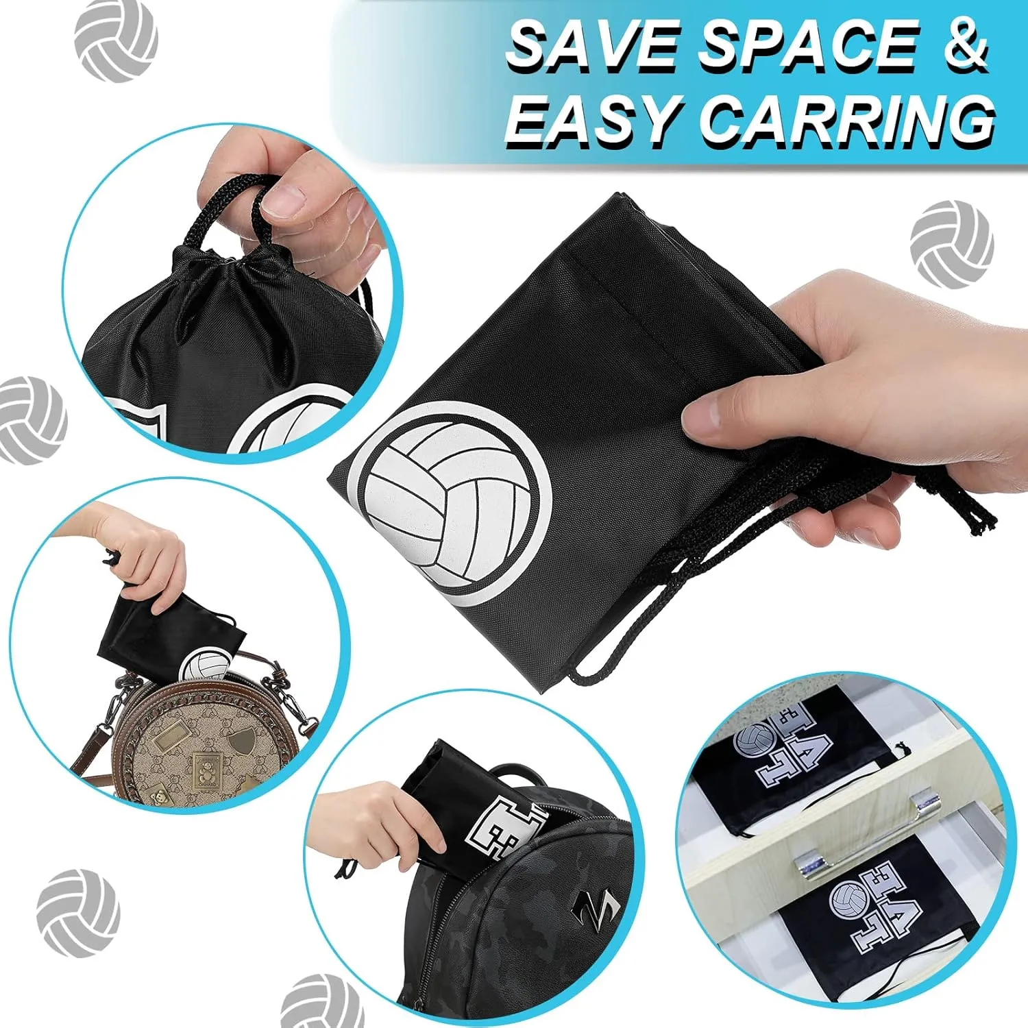 Tanlade 24 Pcs Sport Drawstring Bags Cinch Sack Candy Drawstring Bag Sport Party Goodie Favor Bags Supplies Gifts for Sports Party Men Women (Volleyball,7 x 10 Inch)