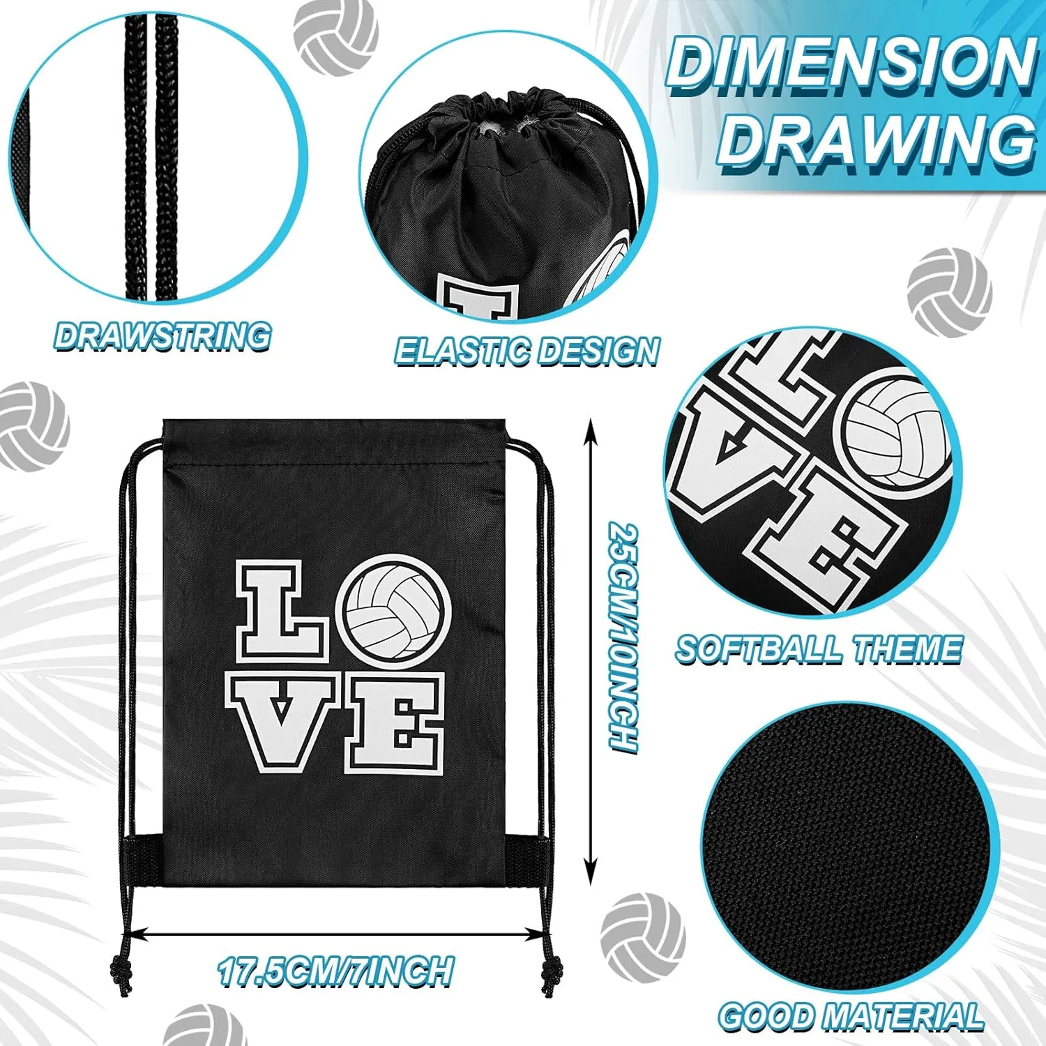 Tanlade 24 Pcs Sport Drawstring Bags Cinch Sack Candy Drawstring Bag Sport Party Goodie Favor Bags Supplies Gifts for Sports Party Men Women (Volleyball,7 x 10 Inch)