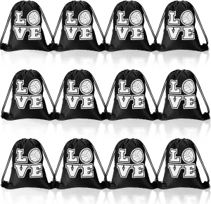 Tanlade 24 Pcs Sport Drawstring Bags Cinch Sack Candy Drawstring Bag Sport Party Goodie Favor Bags Supplies Gifts for Sports Party Men Women (Volleyball,7 x 10 Inch)