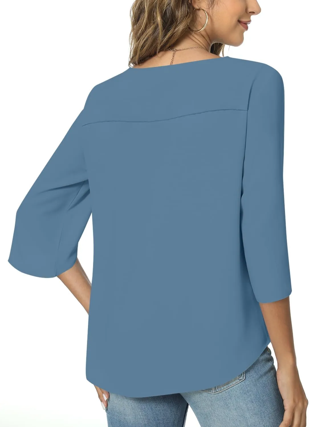 TAOHUADAO Womens 2025 Summer 3/4 Sleeve Tunic Tops Chiffon Work Blouse V-Neck Dressy Casual Shirt