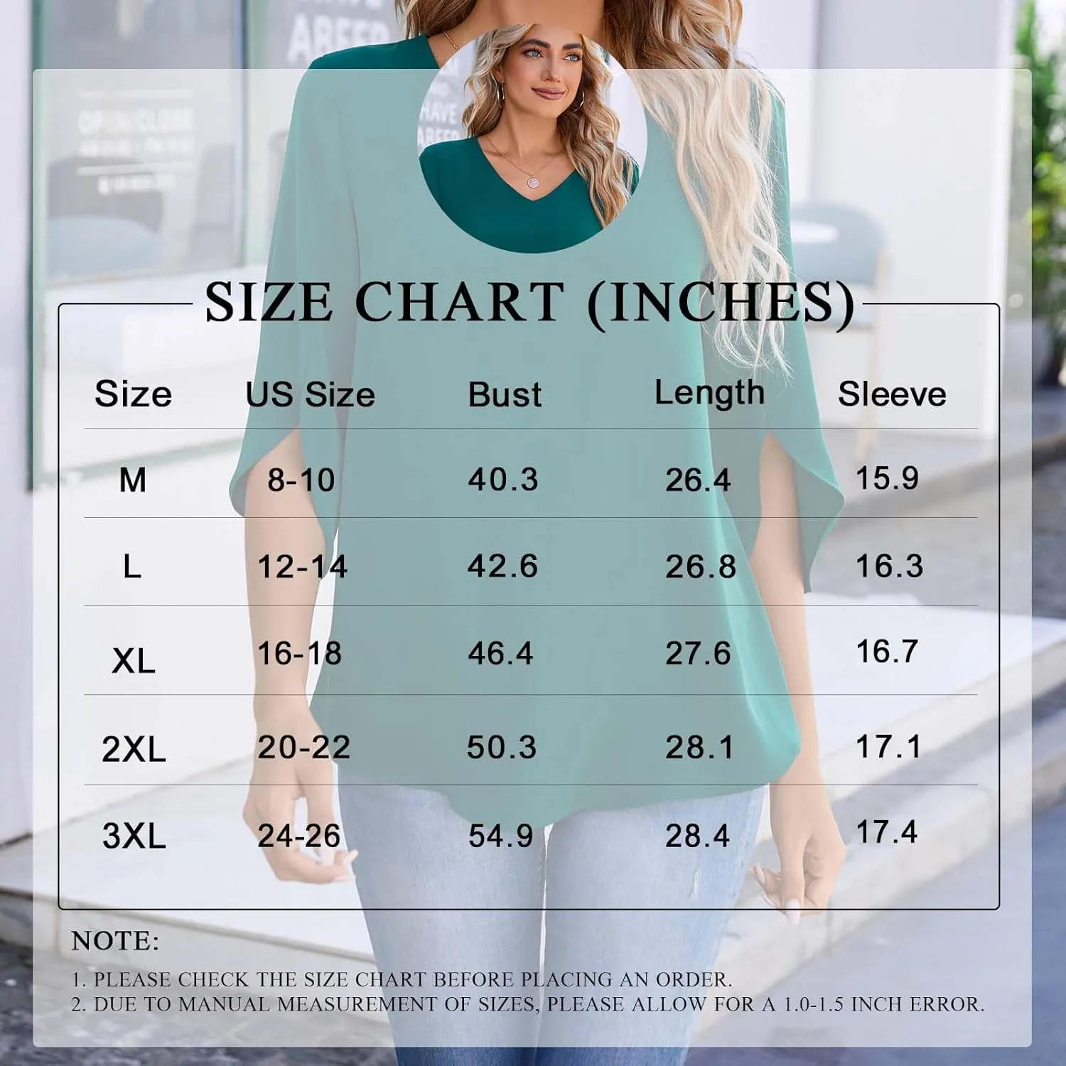 TAOHUADAO Womens 2025 Summer 3/4 Sleeve Tunic Tops Chiffon Work Blouse V-Neck Dressy Casual Shirt