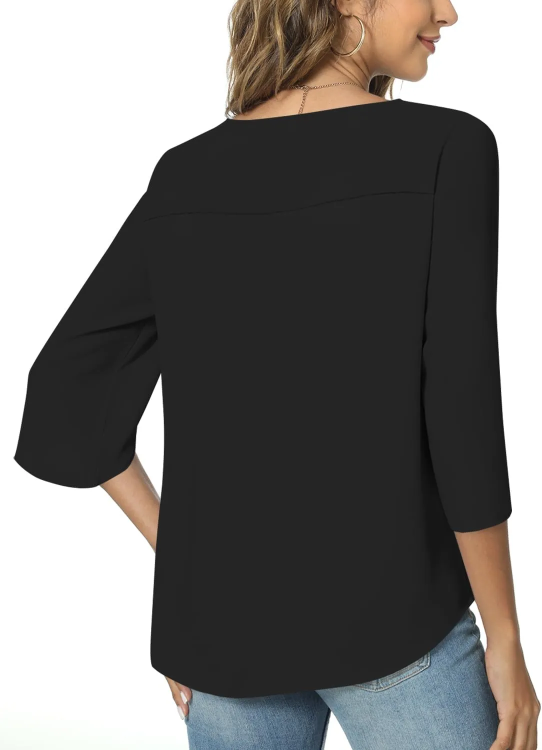 TAOHUADAO Womens 2025 Summer 3/4 Sleeve Tunic Tops Chiffon Work Blouse V-Neck Dressy Casual Shirt