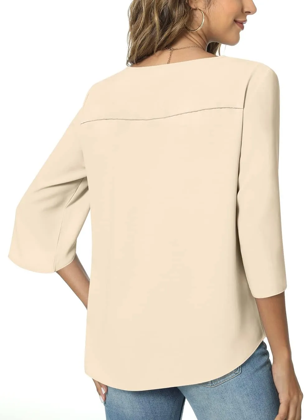 TAOHUADAO Womens 2025 Summer 3/4 Sleeve Tunic Tops Chiffon Work Blouse V-Neck Dressy Casual Shirt