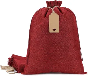 Tapleap Burlap Bags with Drawstring, 12 x 16 inches (Lot of 10) Burlap Favor Sacks for Wrapping Memorial Day Gifts, Birthday, Wedding, Party or Household Use(Red)