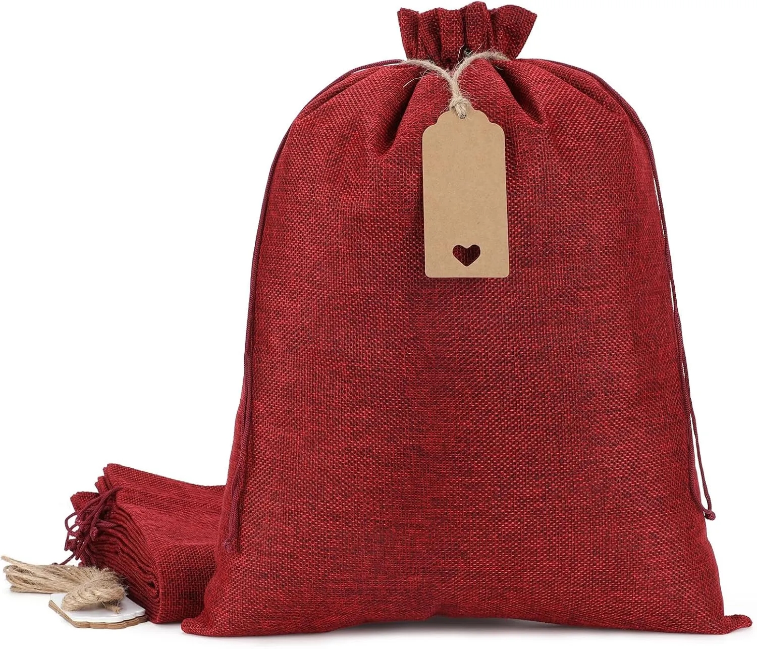 Tapleap Burlap Bags with Drawstring, 12 x 16 inches (Lot of 10) Burlap Favor Sacks for Wrapping Memorial Day Gifts, Birthday, Wedding, Party or Household Use(Red)