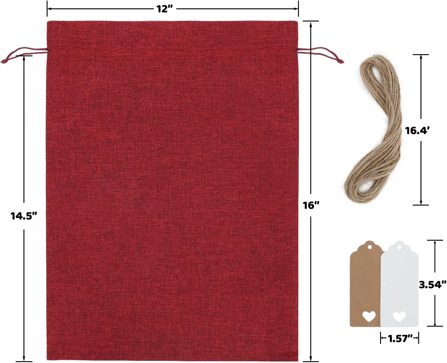 Tapleap Burlap Bags with Drawstring, 12 x 16 inches (Lot of 10) Burlap Favor Sacks for Wrapping Memorial Day Gifts, Birthday, Wedding, Party or Household Use(Red)