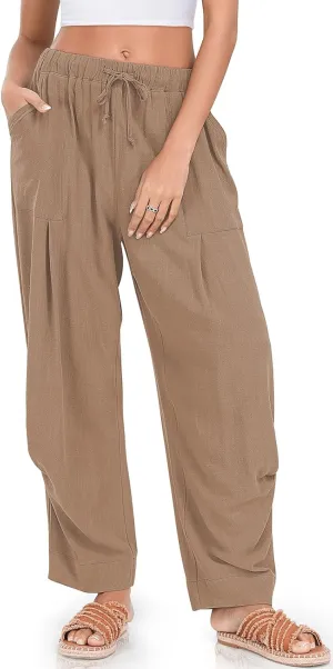 TARSE Women Linen Baggy Harem Pants Summer Drawstring Casual Lounge Pant 2024 Beach Travel Vacation Clothes with Pockets