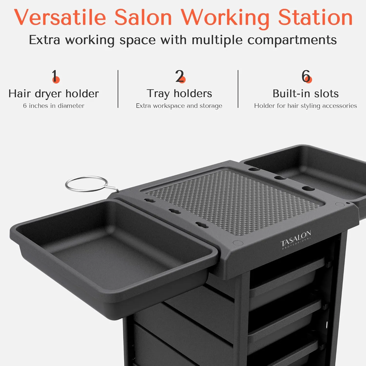 TASALON Salon Trolley - Space Saving Rolling Cart for Extra Storage - 6-Tray Multipurpose Salon Cart - Tattoo Tray