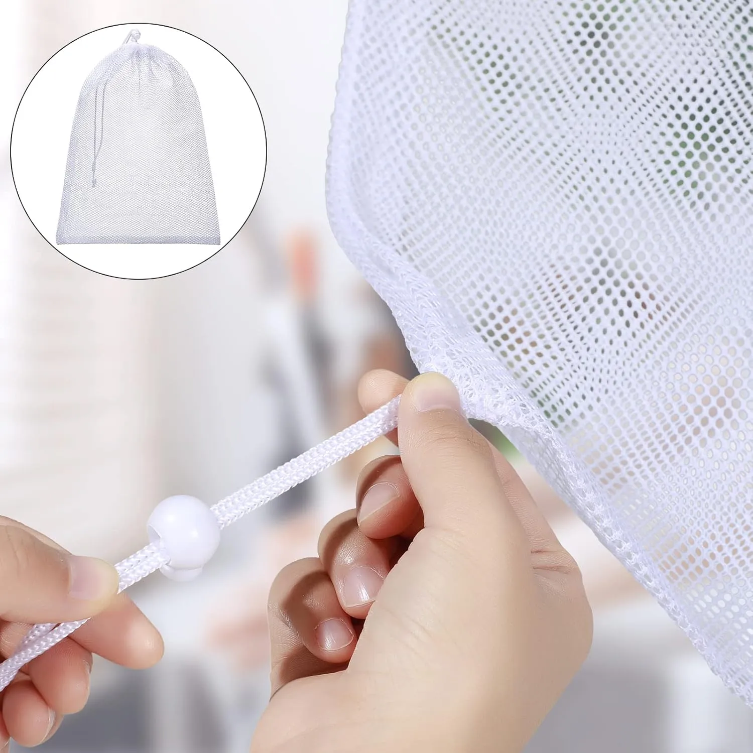 TecUnite 10 Pcs Mesh Bags Drawstring Laundry Bags Large Nylon Mesh Gift Dishwasher Bag with Sliding Drawstring for Kitchen Jewelry Gifts Wedding Favor Home(12 x 16 Inch,White)