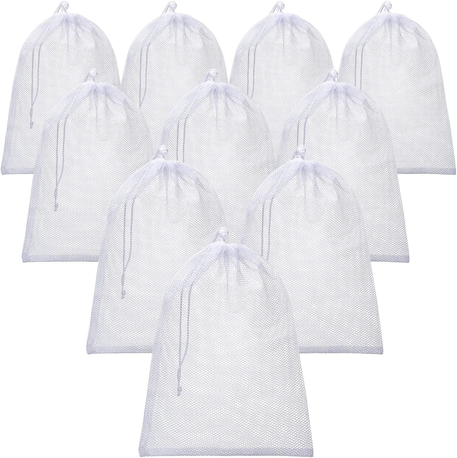 TecUnite 10 Pcs Mesh Bags Drawstring Laundry Bags Large Nylon Mesh Gift Dishwasher Bag with Sliding Drawstring for Kitchen Jewelry Gifts Wedding Favor Home(12 x 16 Inch,White)