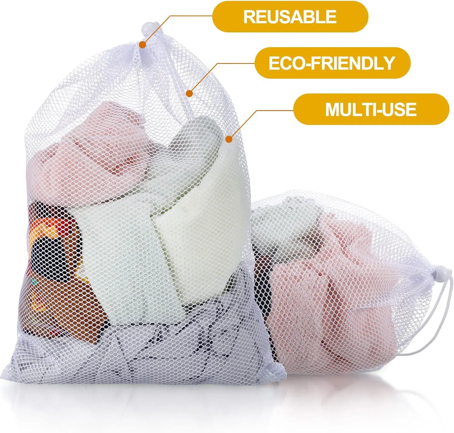 TecUnite 10 Pcs Mesh Bags Drawstring Laundry Bags Large Nylon Mesh Gift Dishwasher Bag with Sliding Drawstring for Kitchen Jewelry Gifts Wedding Favor Home(12 x 16 Inch,White)