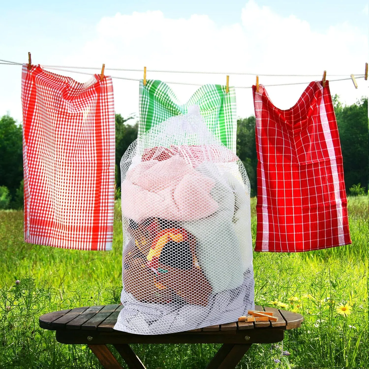 TecUnite 10 Pcs Mesh Bags Drawstring Laundry Bags Large Nylon Mesh Gift Dishwasher Bag with Sliding Drawstring for Kitchen Jewelry Gifts Wedding Favor Home(12 x 16 Inch,White)