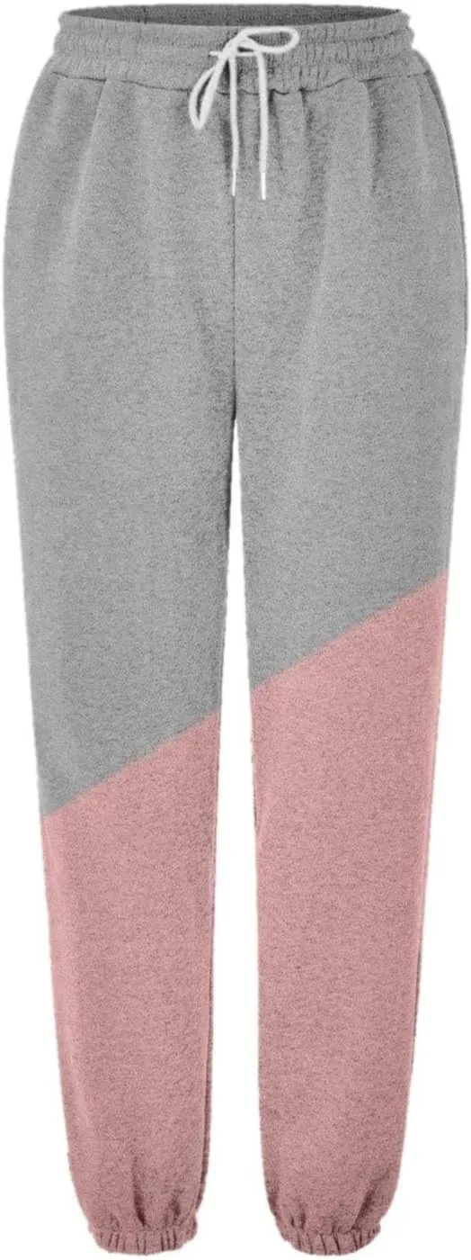 Teen Girls Cute Sweatpants Two Tone Drawstring Elastic Waist Cinch Bottom Joggers Lounge Slacks Womens Loose Soft Activewear