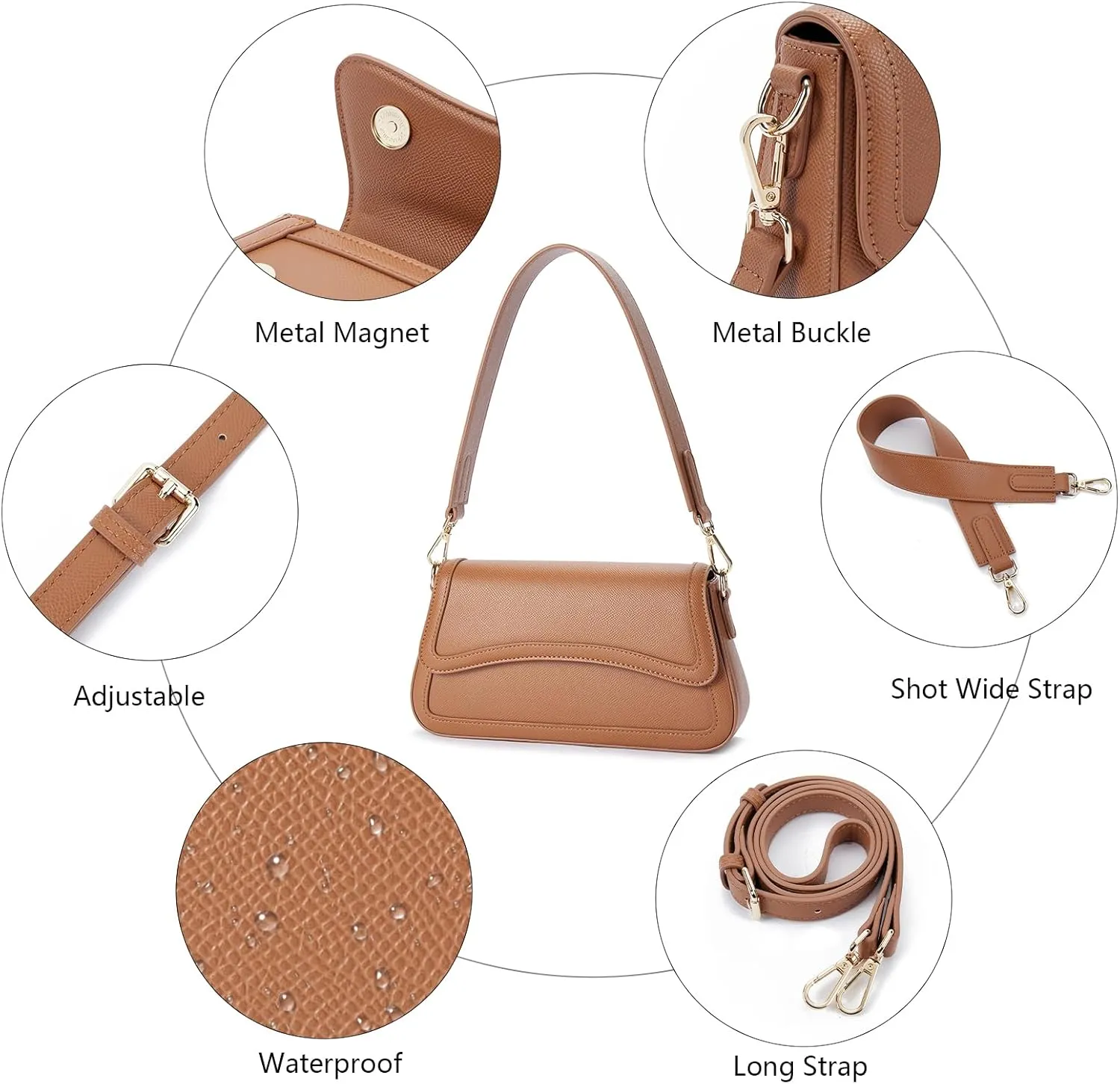 Telena Shoulder Bag for Women Vegan Leather Women's Shoulder Purses Handbags with 2 Removable Strap Crossbody Bag Purses