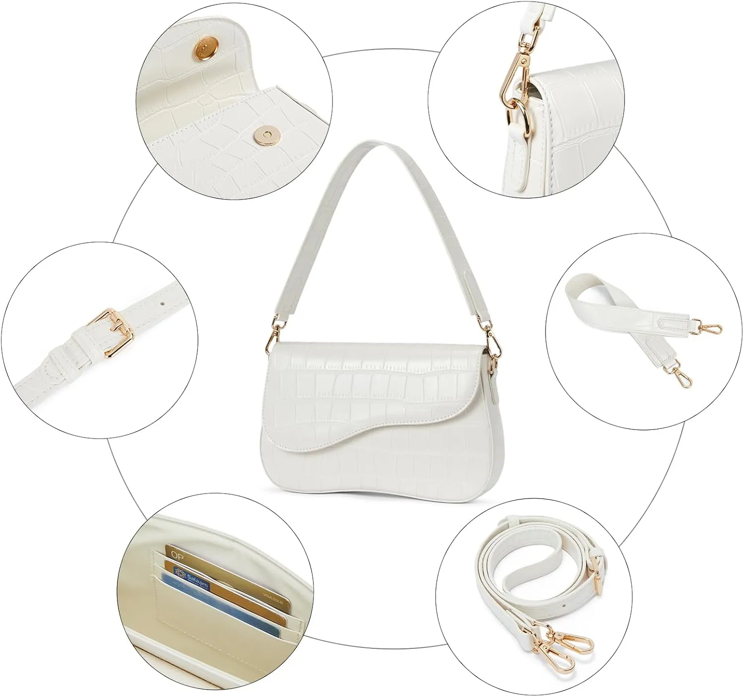 Telena Shoulder Bag for Women Vegan Leather Women's Shoulder Purses Handbags with 2 Removable Strap Crossbody Bag Purses